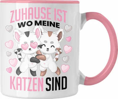 Produktbild von Trendation - Zuhause Ist Wo Meine Katzen Sind Tasse für Katzen-Mama Süße Geschenkidee (Rosa)