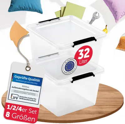 Produktbild von BOXXivo Aufbewahrungsbox 32L mit Deckel  im 2er Set – BPA-freie Stapelbox, robuste & lebensmittelechte Box
