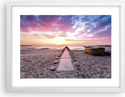Produktbild von Gerahmtes Poster - Weißer Rahmen - Boot Strand Himmel - 40x30 cm - Wand Bild - Wanddeko - Wandbilder - Kunstposter - Wandposter - Bilderrahmen - Bilder - Kunstdruck - Wanddekoration - P2WAA40x30-5064