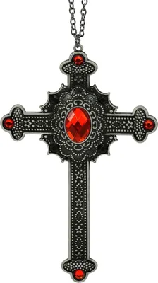 Produktbild von Gothic Kreuz Halskette mit rotem Edelstein als Kostümzubehör