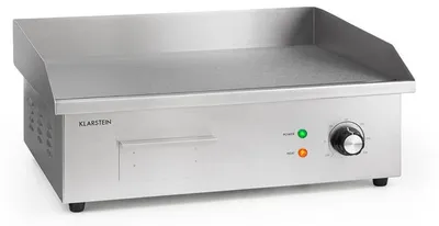 Produktbild von Klarstein Elektrogrill, Grillplatte, Elektrische Grillplatte, Tischgrill, Elektrogrill aus Edelstahl, Spritzschutz & Auffangbehälter, Glatte XL Grillfläche: 54,5x35 cm, Stufenlos 50-300 °C, 3000 Watt