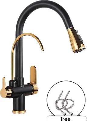 Produktbild von Küchenarmatur, Dual-Handle, Ausziehbare Sprühfunktion, schwarz und gold