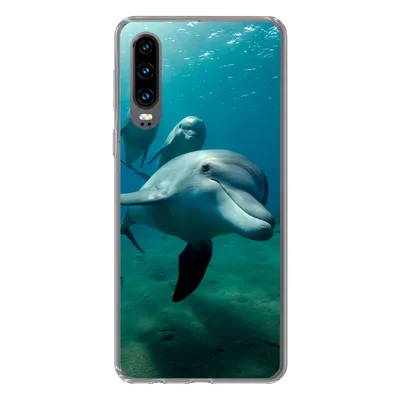 Produktbild von MuchoWow® Handyhülle Schutzhülle Hülle für Huawei P30 Wasser - Delphin - Blau Silikon Softcase Handy Hülle - Kartenbesitzer