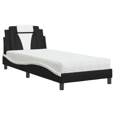 Produktbild von Bett "Viana" mit Matratze Schwarz und Weiß 90x200 cm Kunstleder
