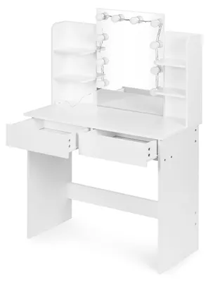Produktbild von ModernHome FH-DT220108 Kosmetiktisch mit LED-Spiegel und Hocker, weiß