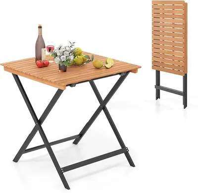 Imagen del producto de Mesa de jardín plegable de madera, mesa de madera resistente a la intemperie, 70x70 cm