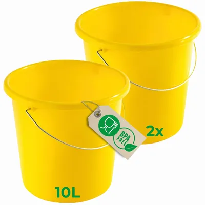 Produktbild von Novaliv 2 Stück Eimer 10L Gelb mit Maßeinteilung - Putzeimer 10 Liter ⌀ 28,5 cm Praktischer Allrounder mit Skala für Haushalt & Garten ideal als Haushaltseimer, Wassereimer, Wischeimer, Bucket