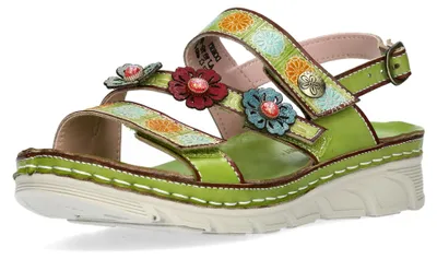 Produktbild von Laura Vita Damen Sandale floral gemustert Blumenapplikationen Dorry 18, Größe:39 EU, Farbe:Grün