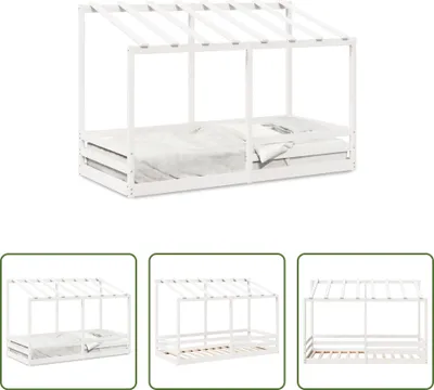 Zdjęcie produktu dla Living Store Łóżeczko z daszkiem białe 90x200 cm lite drewno sosnowe