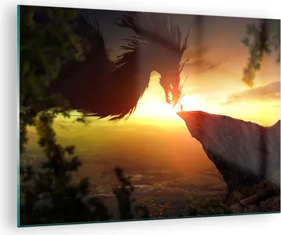 Produktbild von Bilder auf glas - Drache Rock Kreatur - 70x50cm - Glasbilder - Wandbilder - Kunstdruck - zum Aufhängen bereit - Wanddekoration aus Glas - Glas Bilder - Wandbild auf Glas - Einteilig - GAA70x50-3883