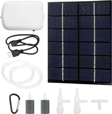 Obrázek produktu pro Solární provzdušňovač do jezírka – vzduchové čerpadlo s akumulátorem 2000 mAh, kyslíkové čerpadlo s hadicí a tryskou, pro jezírka, bazény a akvária