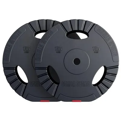 Obrázek produktu pro GORILLA SPORTS® Zátěžové desky - sada 30 kg, 2x15 kg závaží, otvor 30/31 mm, s trojitým úchopem, plast - sada zátěžových desek, sada zátěžových desek