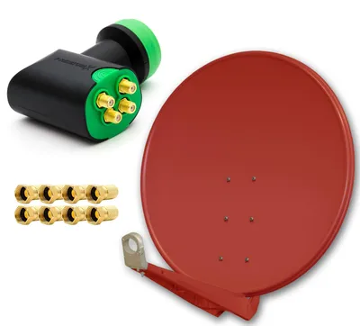 Produktbild von PremiumX DELUXE SAT Anlage für 4 Empfänger 100cm Satellitenantenne ALU Ziegelrot mit Green Diamond Quad LNB inkl. 8x F-Stecker