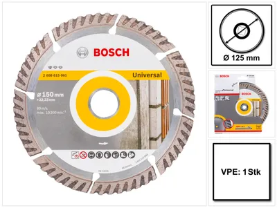 Obrázek produktu pro Bosch 2 608 615 061, Řezací disk, Plochý, Cihla, Betonový, Tvrdý beton, Vápenec, Kámen, Bosch, 2,22 cm, 15 cm