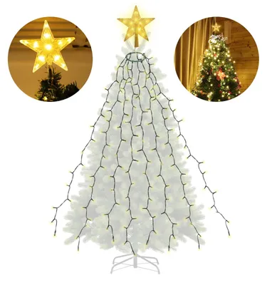 Productafbeelding van SALCAR 2 meter LED-lichtketting voor kerstboom, met 8 lichtslingers en een LED-ster. LED-lichtketting voor kerstboom, kerstverlichting