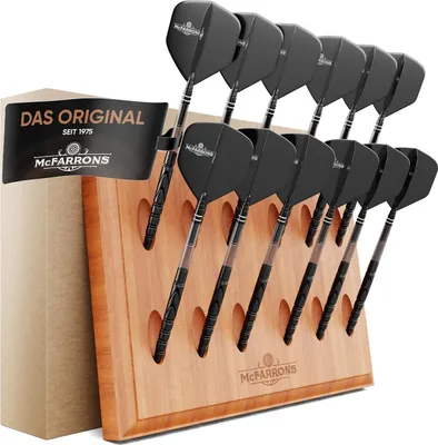 Produktbild von Dartboardhalter aus Holz für 12 Darts - praktische Wandlagerung - geeignet für Stahl- und Softdarts - Dartzubehör für jede Art von Dartboard.