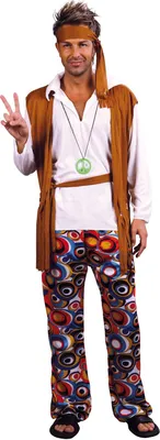 Produktbild von Hippiekostüm für Herren mit Stirnband bunt XL