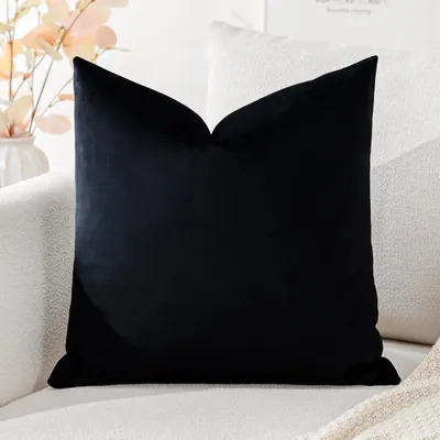 Produktbild von Samtkissenbezug, Dekokissen, Sofakissen, Lendenkissen, dekorativer Kissenbezug, Sofa, Schlafzimmer, 50 x 50 cm, schwarz