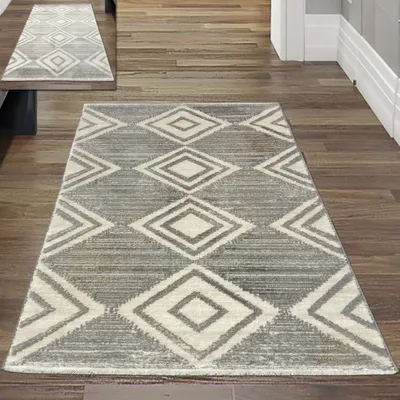 Immagine prodotto di Tappeto per il soggiorno - motivo a rombi marocchini - in grigio Dimensioni - 80x150 cm