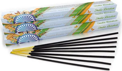 Produktbild von Premium Räucherstäbchen India Darshan: natürlich traditionell aus Indien in fairer Herstellung. Großpackung mit 10 Boxen = 80 Stück je 45min. Ayurvedische Gewürze