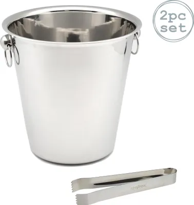 Produktbild von Rink Drink Eiskübel und Zangen-Set aus Edelstahl – 4 Liter – Silber