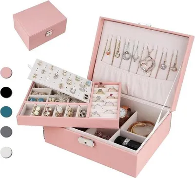 Produktbild von Famanu Schmuck Organizer Box für Damen und Mädchen - Große Aufbewahrungsbox für Ketten, Ringe, Ohrringe, Armbänder - Rosa (Pink01)