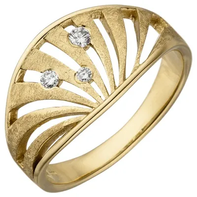 Produktbild von Gr. 56 - Damen Ring 585 Gold Gelbgold eismatt 3 Diamanten Brillanten Diamantring