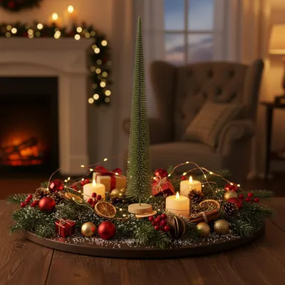 Produktbild von Künstlicher Tannenbaum mit Holzsockel für Weihnachtsdekoration