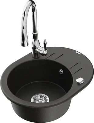 Produktbild von Mexen Kevin 1 Becken-Granitspüle mit Abtropffläche und Mischbatterie Savita, Schwarz/Gold metallisch - 6517-75-672601-00