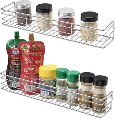 Immagine prodotto di Uniqoos® Set da 2 mensole porta spezie in metallo – organizer da appendere robusto per cucina, armadio e bagno, dimensioni approssimative: 40 x 8 x 6 cm