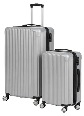 Produktbild von Relaxdays Kofferset, 2-teilig, 2 Größen, 4 Rollen, Hartschale, Teleskopgriff, Reisekoffer mit Zahlenschloss, silber