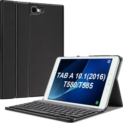Produktbild von Fintie Tastatur Hülle für Samsung Galaxy Tab A 10,1 Zoll 2016 T580N/ T585N Tablet - Ultradünn leicht Schutzhülle mit magnetisch Abnehmbarer Drahtloser Deutscher Bluetooth Tastatur, Schwarz