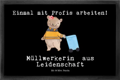 Produktbild von Mr. & Mrs. Panda Schmutzmatte Müllwerkerin Leidenschaft 40 x 60 cm - Schwarz - Geschenk, Fußabtreter, Spruch, Fussmatte, fußmatte, Gummimatte, Bodenvorleger, Müllfrau