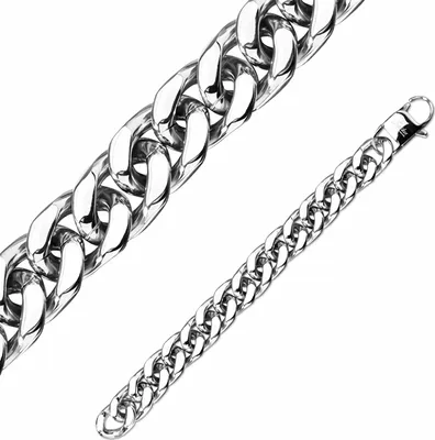 Produktbild von Panzerarmband breit: Panzerketten Armband aus Edelstahl Silber 20.3 cm