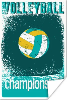 Produktbild von MuchoWow® Poster Volleyball-Illustration mit Zitat "Volleyball-Meisterschaft" auf verwittertem Hintergrund 20x30 cm - Papierdruck