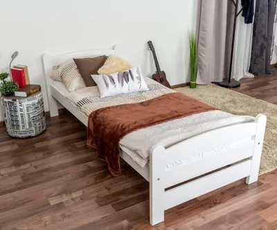 Produktbild von Einzelbett / Gästebett Kiefer massiv Vollholz weiß 84, inkl. Lattenrost - Liegefläche 80 x 200 cm