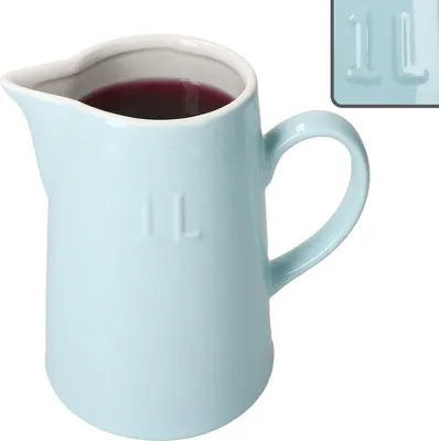 Produktbild von Krug Emilia Blau 1L Steingut blau-creme Milchkanne mit Henkel Karaffe