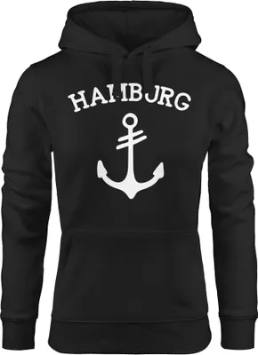 Produktbild von Kapuzen-Pullover Herren Hoodie Anker 2 Hamburg Moonworks® schwarz XL