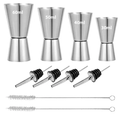 Cocktailmaßbecher-Set aus Edelstahl, 4-teilig, 3-6 cl, mit Ausgießern