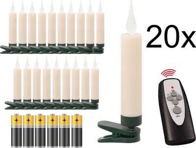 Produktbild von 20 LED Weihnachtsbaumkerzen mit simulierter Acryl-Flamme / kabellos / Timer / Flacker-Modus / Weihnachtsbeleuchtung - Weihnachtskerze / Christbaumkerze für Innen