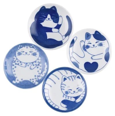 4er-Set Porzellan-Dip-Schalen mit Katzenmotiv, 10 cm