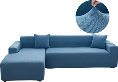 Produktbild von (Blau) L-förmiger Sofabezug, Stretch-Sofa-Schonbezug mit elastischer Unterseite, Möbelschutz, kratzfest, waschbar, einfarbiger Jacquard-Couchbezug für Wohnzimmer