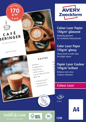 Produktbild von Avery Zweckform 1298 Superior Colour Laser Papier, DIN A4, beidseitig beschichtet - glänzend, 170 g/m², 200 Blatt