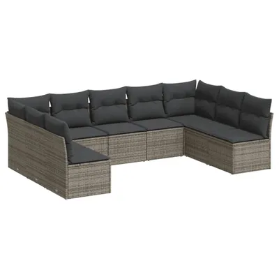 Produktbild von vidaXL 9-tlg. Garten-Sofagarnitur mit Kissen Grau Poly Rattan