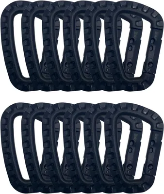Obrázek produktu pro D-tvarované karabiny z plastu, 12 kusů, rozměry 8,5 x 5,5 cm, nosnost do 10 kg, vhodné pro klíče a