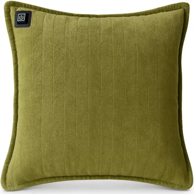 Zdjęcie produktu dla Warmpi® Podkładka grzewcza na podczerwień z powerbankiem 10 000 mAh - Podkładka grzewcza Chenille olive green - 45x45 cm - Bezprzewodowa i użyteczna z wbudowanym kablem 2,5 m