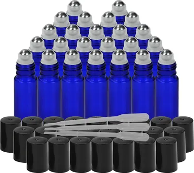 Produktbild von Belle Vous Kobaltblau Roll On Glasflaschen für Ätherisches Öl mit Tropfer (24er Packung) - 10 ml Glasflaschen zum Befüllen Set mit
