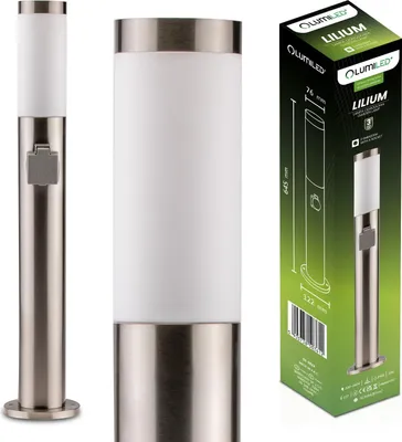 Produktbild von LUMILED stojanové svetlo Vonkajšie svetlo 65 cm so zásuvkou IP44 z nehrdzavejúcej ocele E27 Záhradné svetlo Strieborná podlahová lampa Svetlo na cestu Vonkajšia lampa