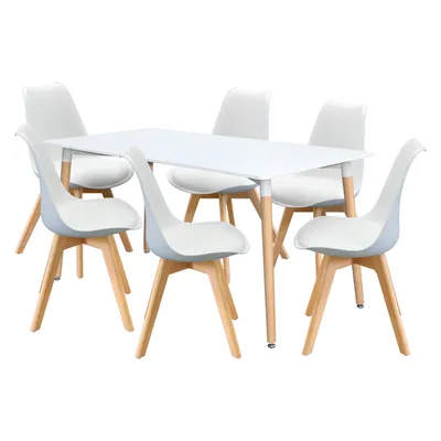 Obrázek produktu pro Jídelní stůl 160x90 QUATRO bílý + 6 židlí QUATRO bílé
