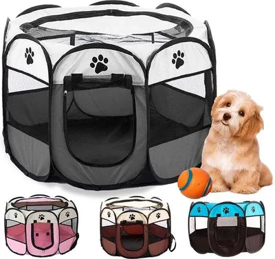 Image de Cage d'accueil pour chiens et chats, 73 x 73 x 43 cm, avec balle, chatière à deux battants, pliable, adaptée aux chiens, chats et petits animaux (gris)
